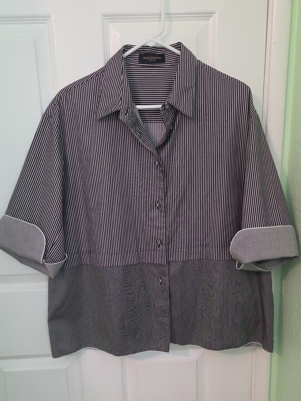 Piazza Sempione 3/4 Sleeve Striped  Shirt Sz 12/42 Made In Italy